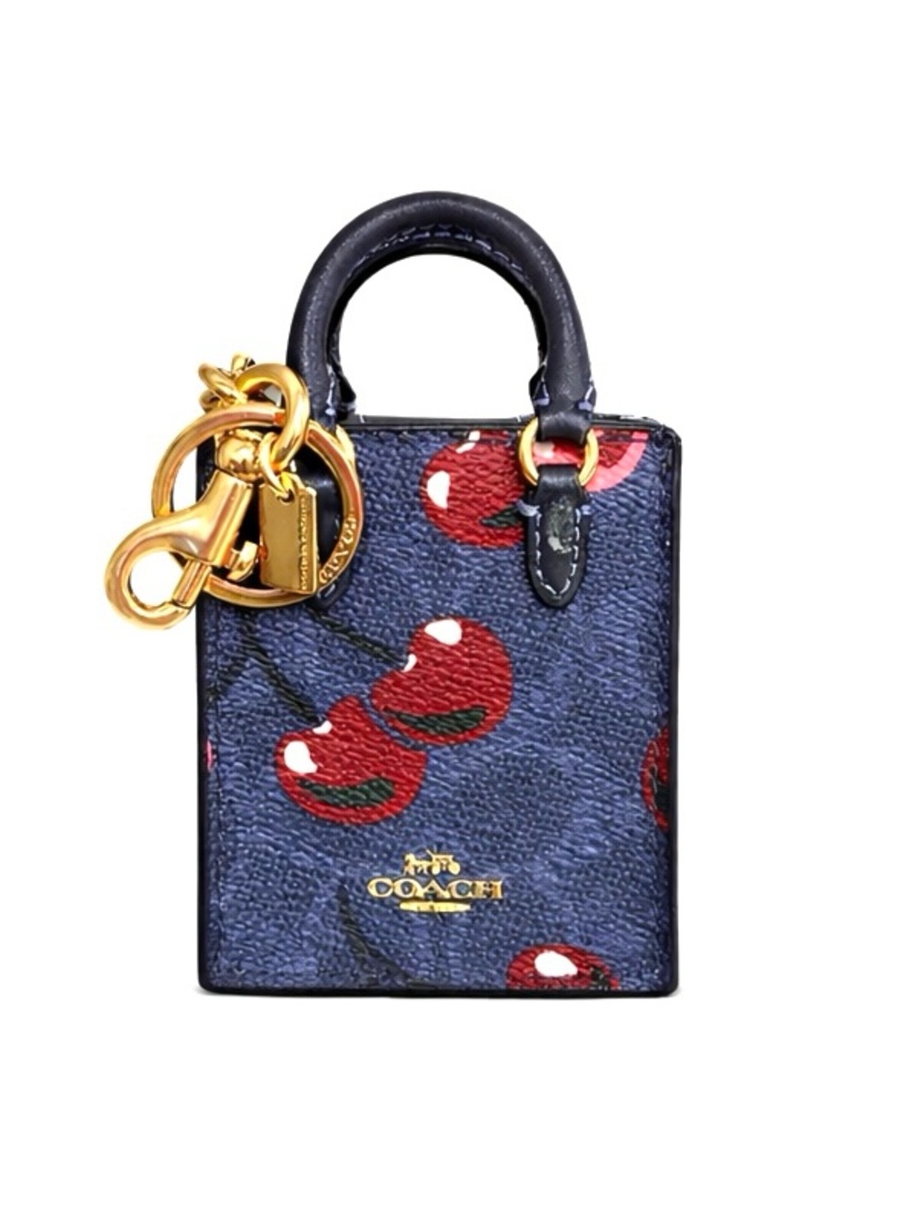 COACH NWT Cherry North/South Blue Leather Mini Tote Bag Charm (Model CZ084)